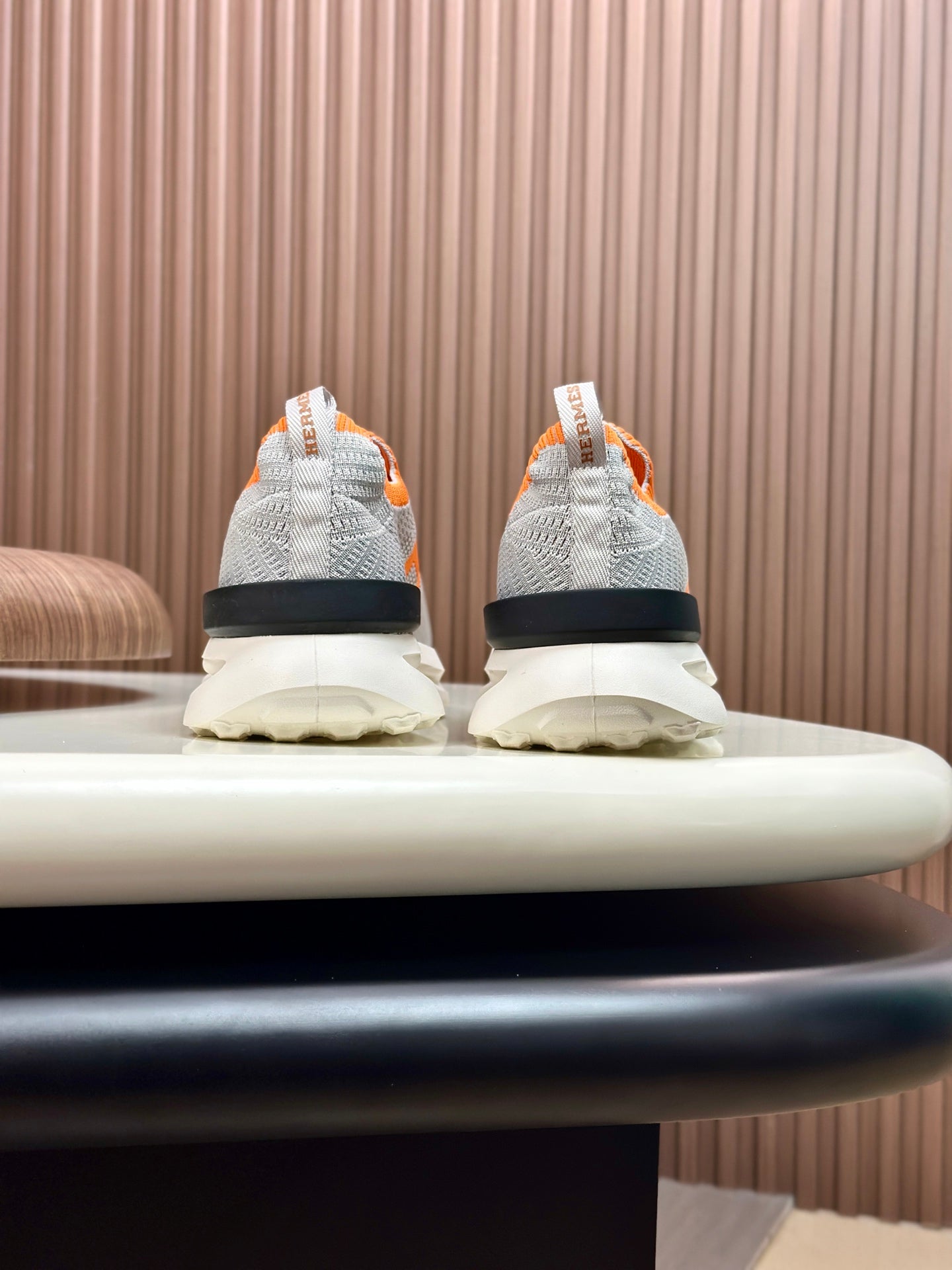 HM Men's Slip on Sneaker Grey Orange Flyknit Fabric 690060