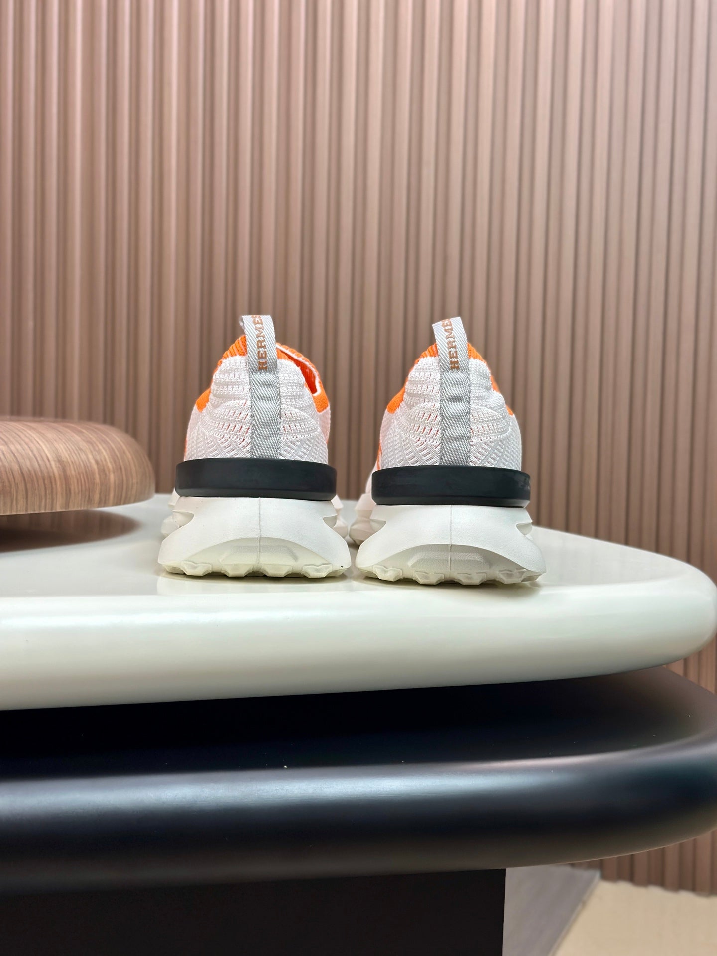 HM Men's Slip on Sneaker White Orange Flyknit Fabric 690061