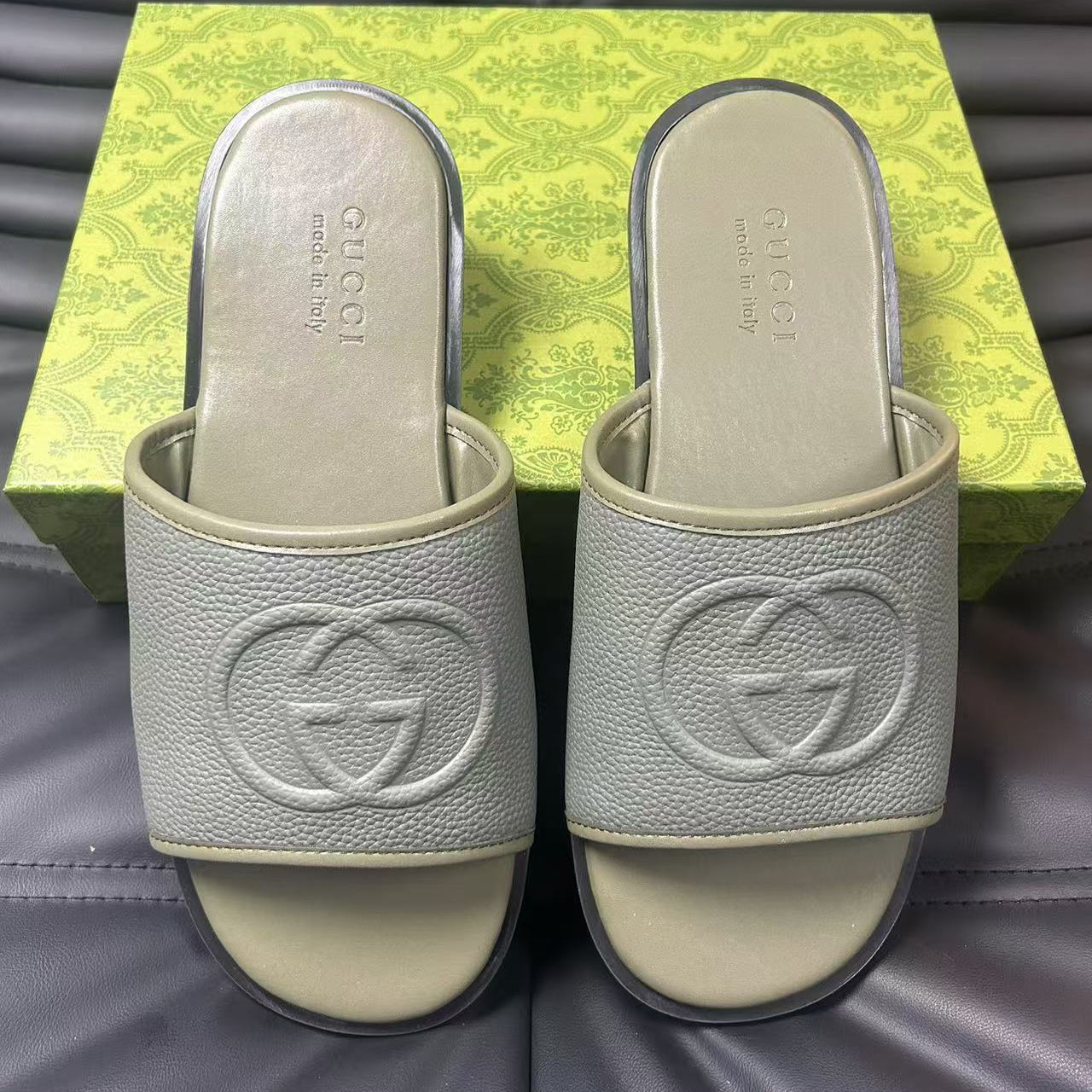 GG Men's 25 Monogram Slide Grey Calfskin 540248