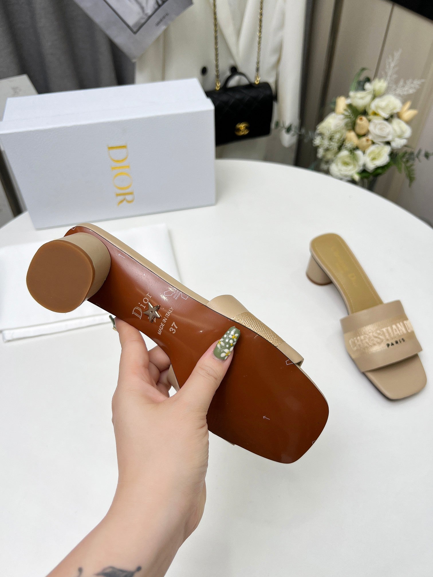 cd dway 45 beige canvas calfskin