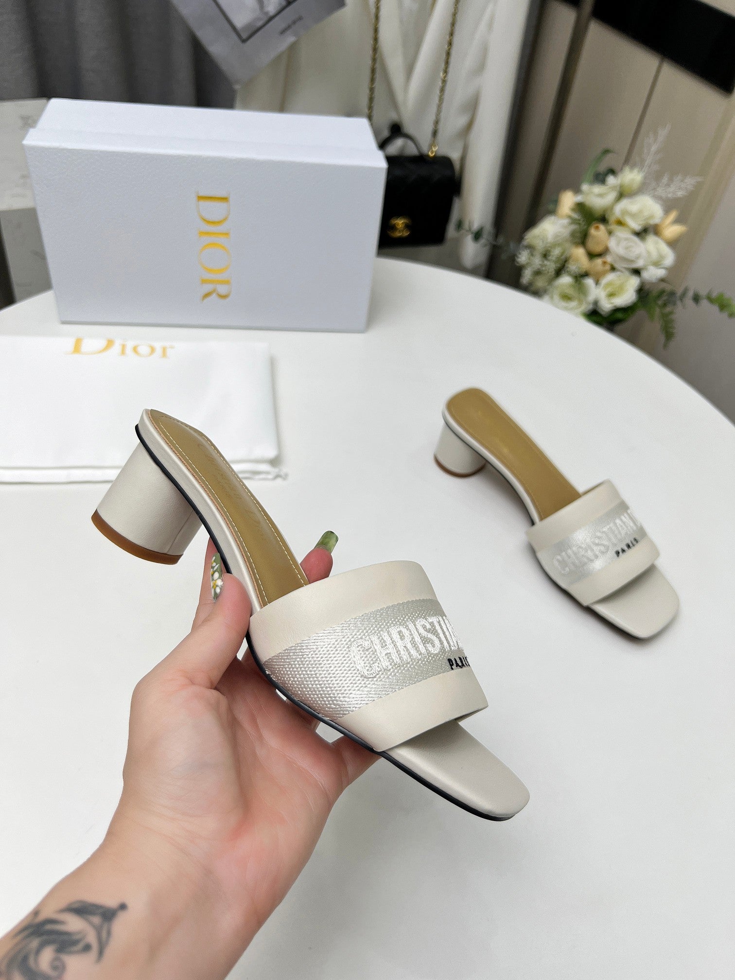 cd dway 45 cream canvas calfskin