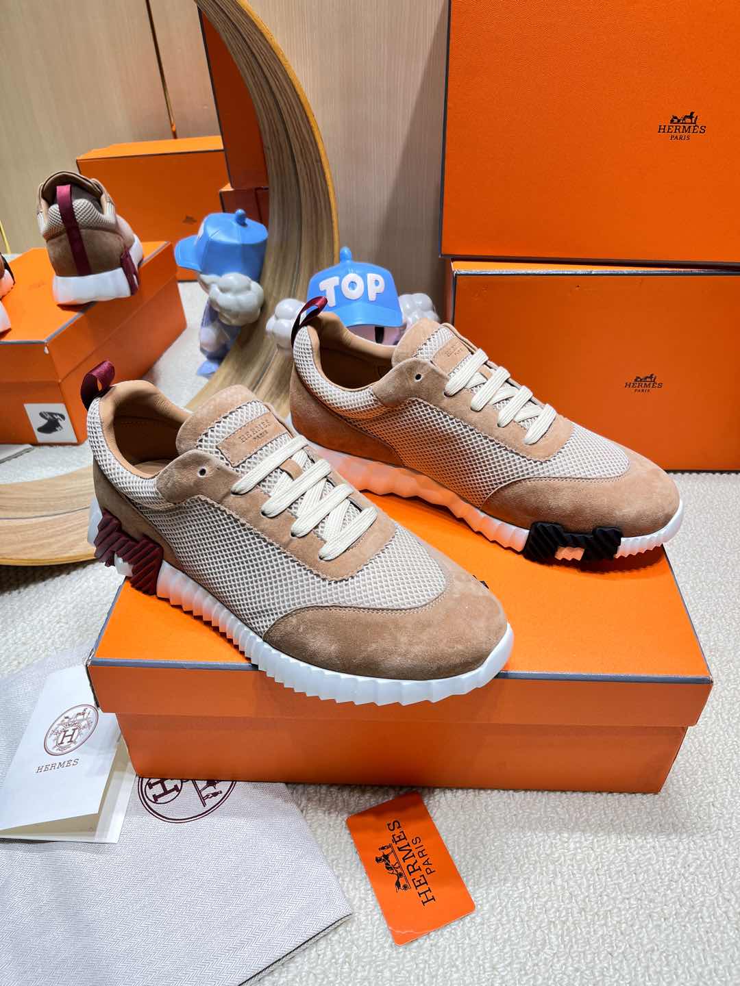 HM Bouncing Sneaker Beige Came Mesh with Suede 206303
