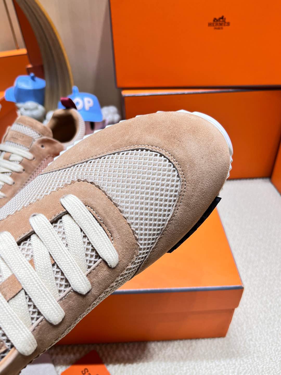 HM Bouncing Sneaker Beige Came Mesh with Suede 206303