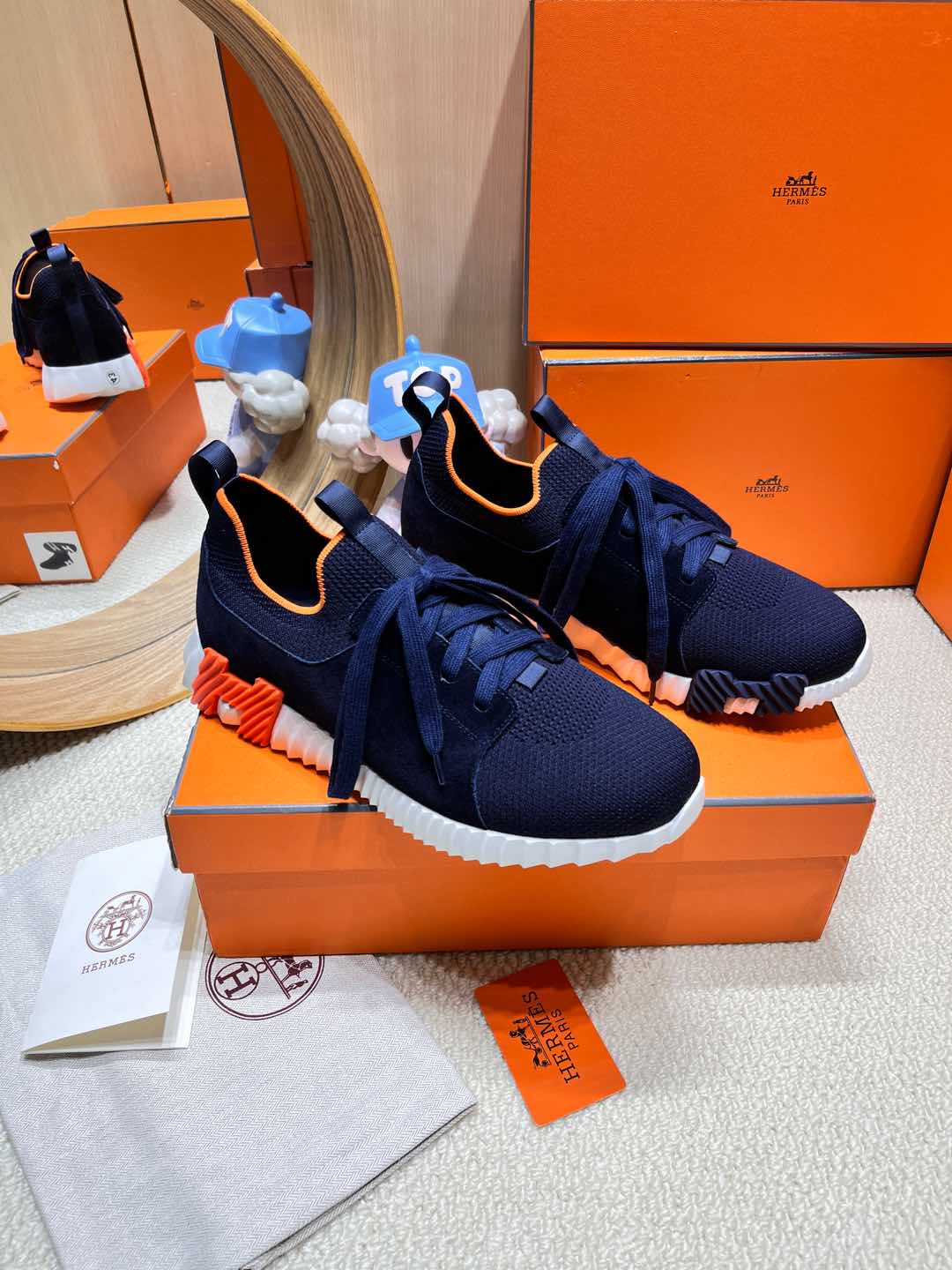 HM Depart slip-on Sneaker Navy Blue Kniited Fabric And Suede 206315