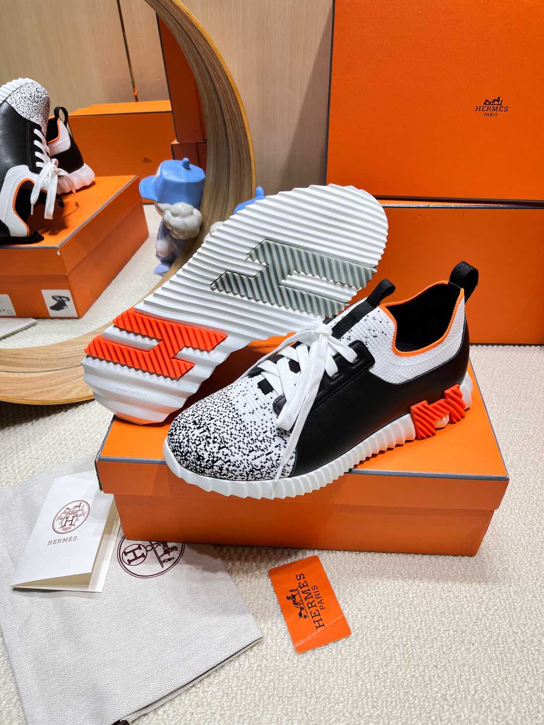HM Depart slip-on Sneaker White mix Black Knitted fabric and Calfskin 206321