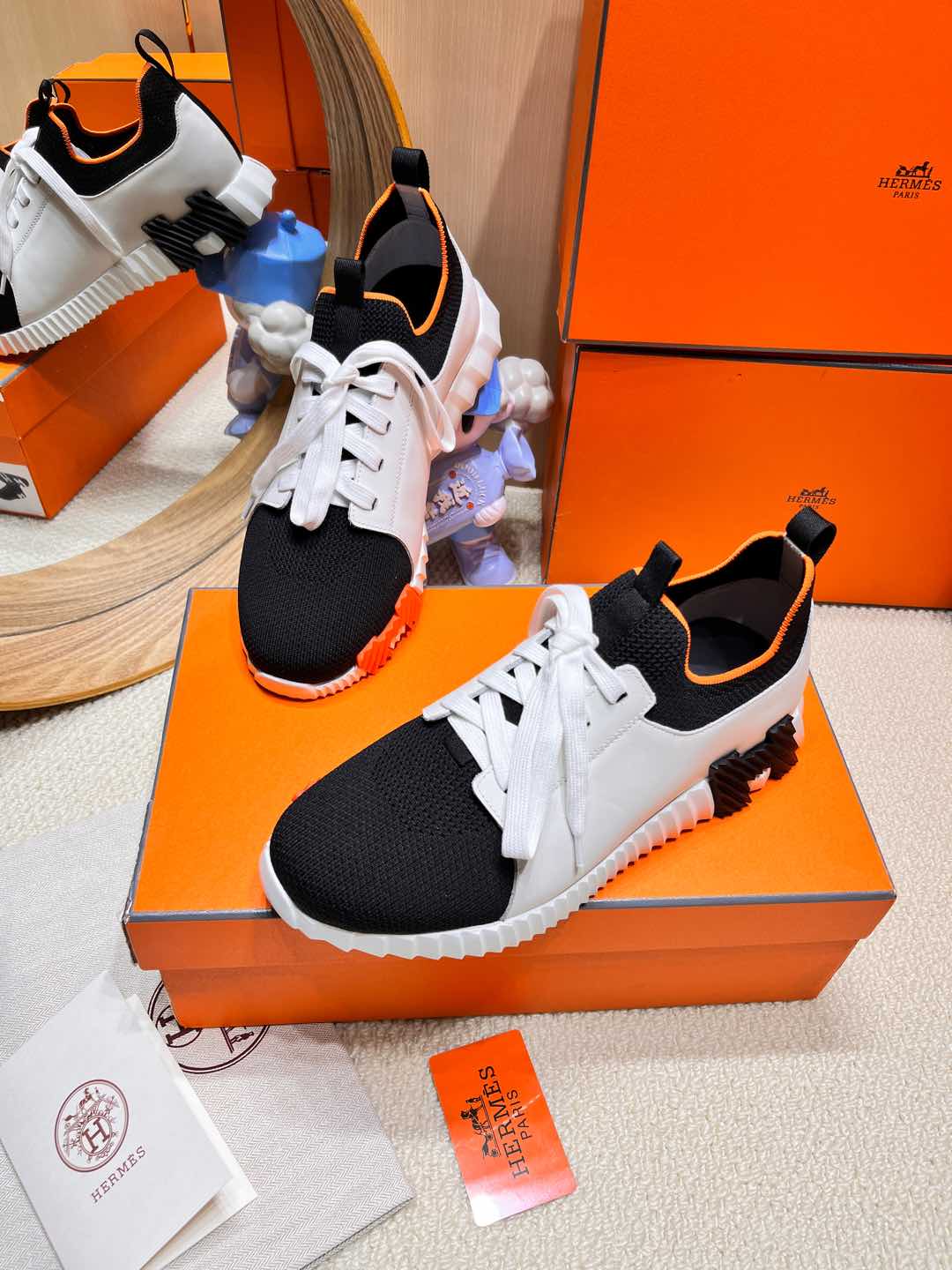 HM Depart slip-on Sneaker White and Black Knitted fabric and Calfskin 206329