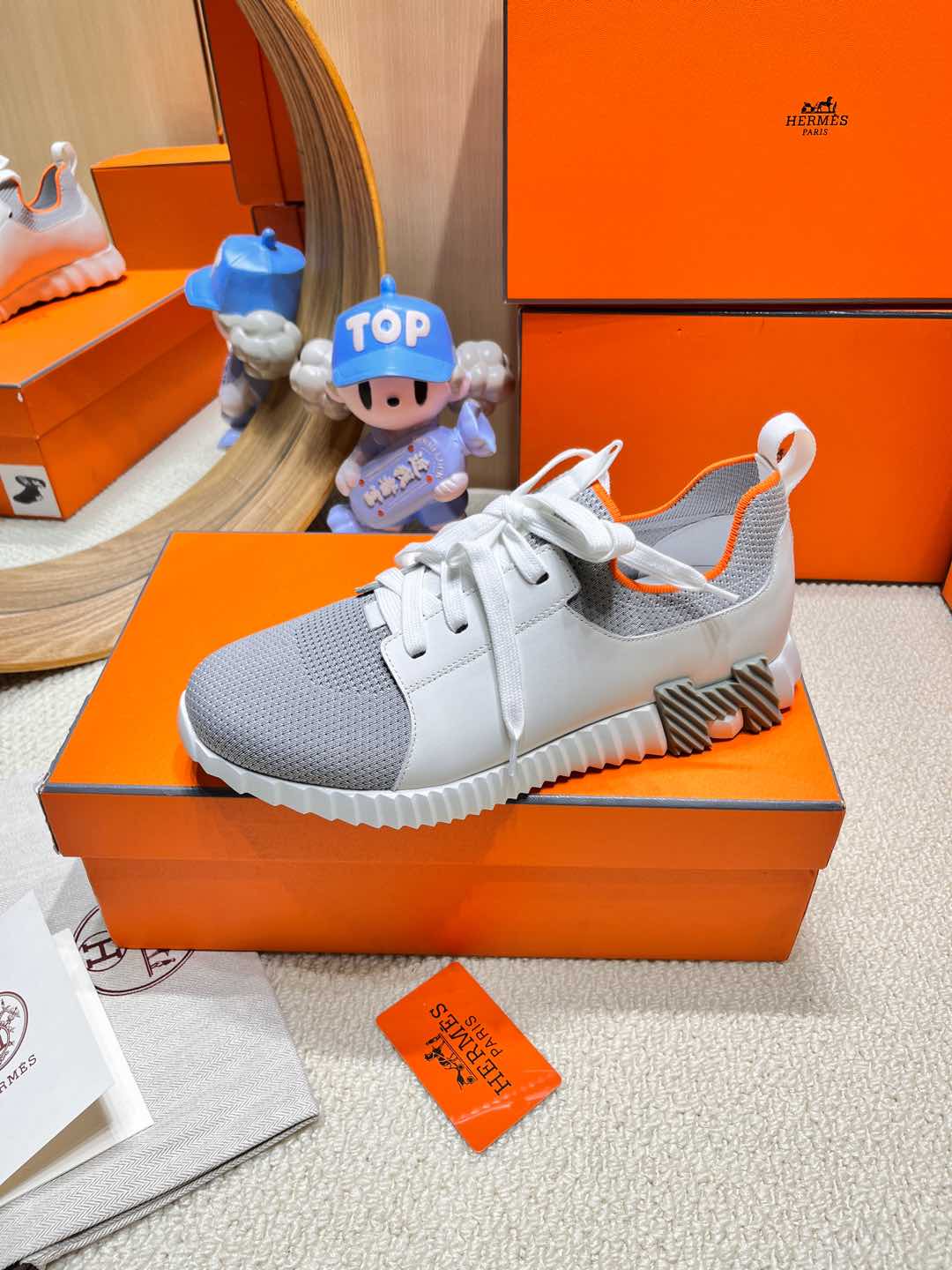 HM Depart slip-on Sneaker White mix Grey Knitted fabric and Calfskin 206334
