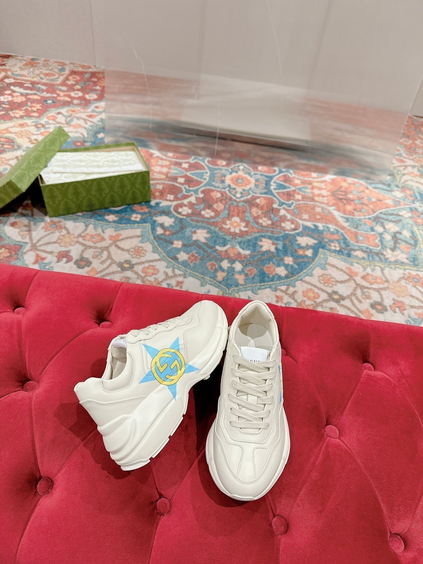 GG RHYTON LOGO TRAINER WHITE CALFSKIN