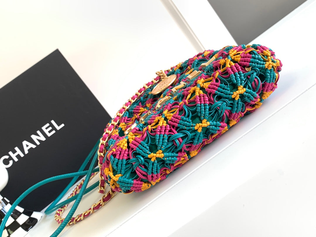 CC Mini Macrame 22 Hobo Bag 19cm Multicolor Green Calfskin Gold Hardware