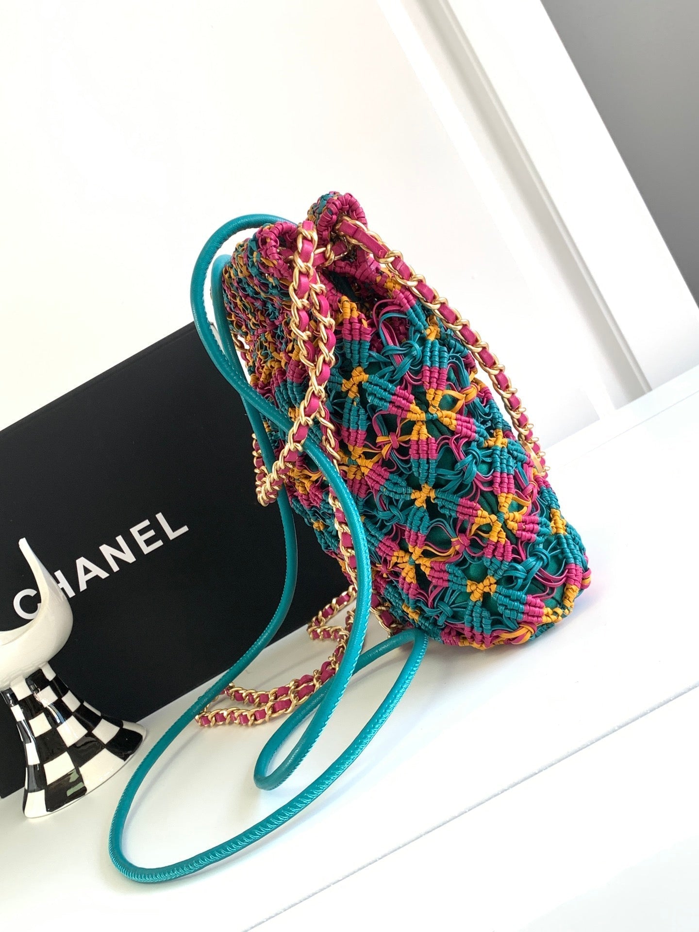 CC Mini Macrame 22 Hobo Bag 19cm Multicolor Green Calfskin Gold Hardware