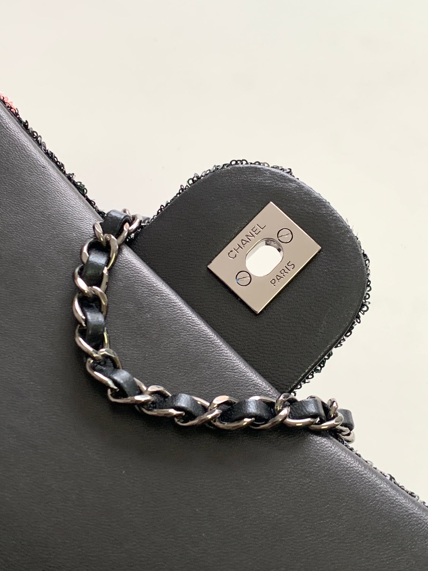 flap bag medium 25 black pink sequin silver hardware