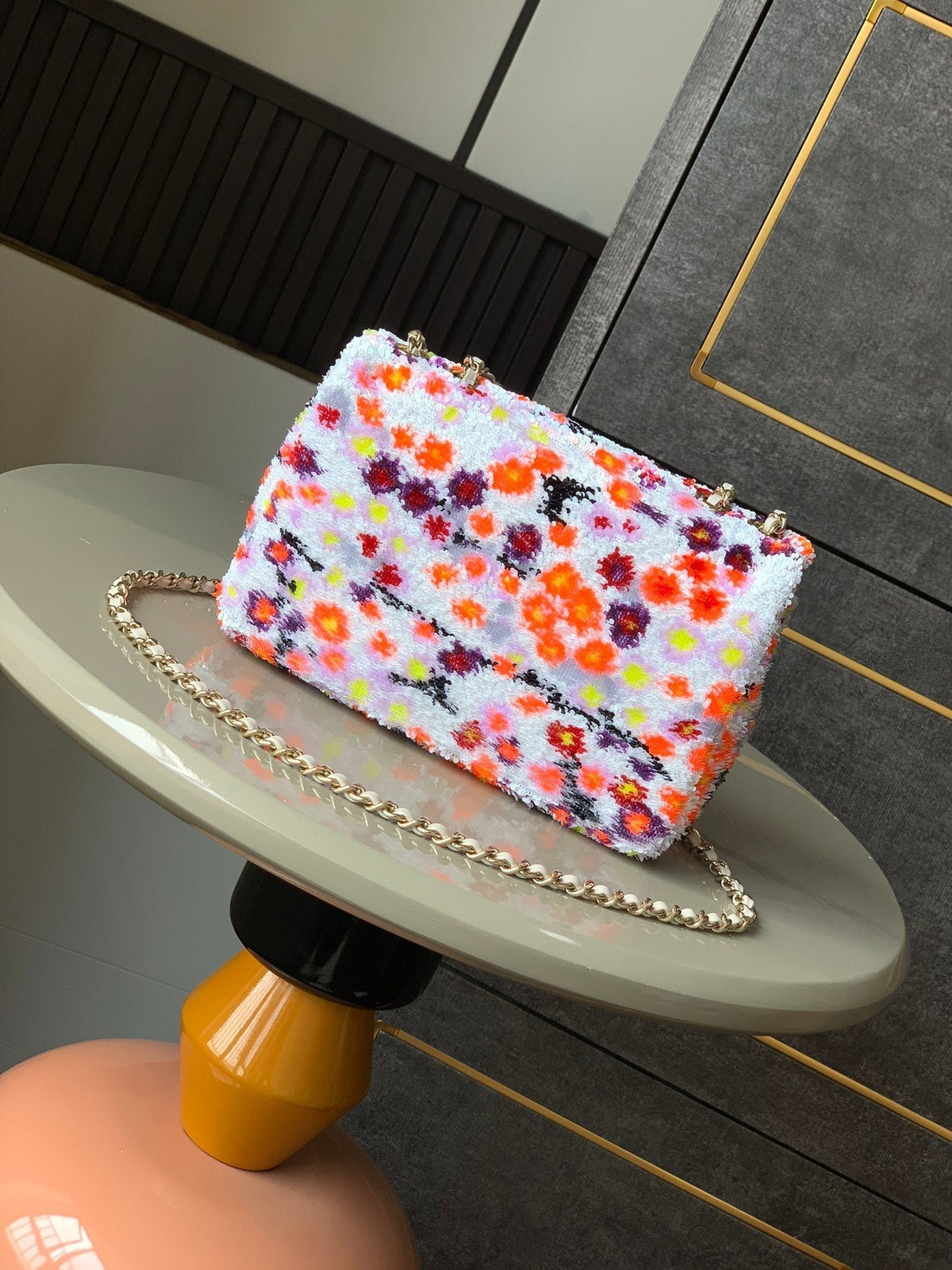 Flap Bag Mini 20cm White Orange Sequin