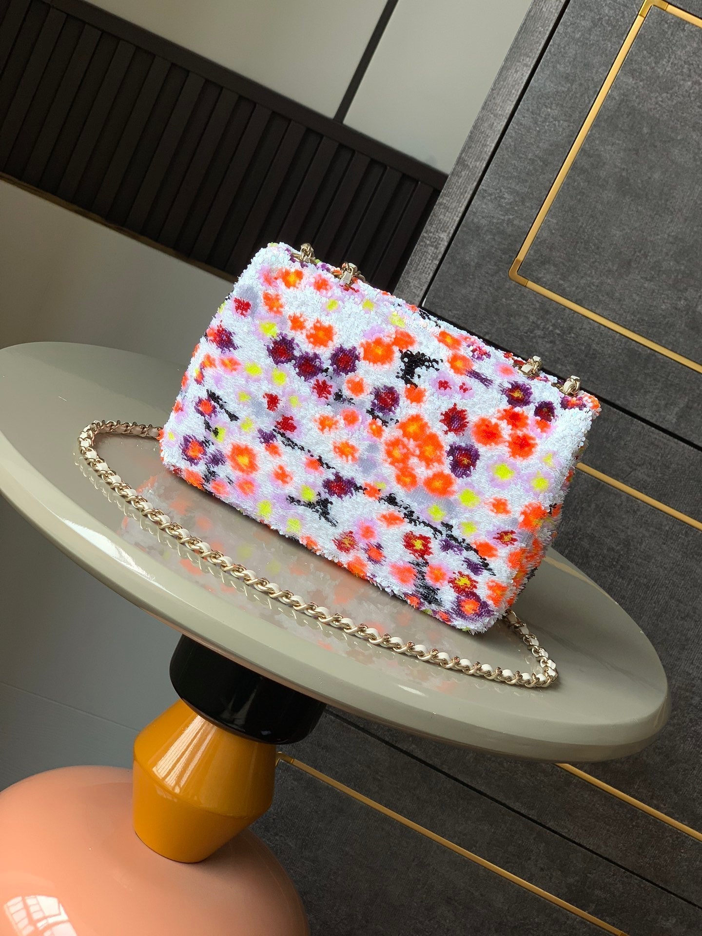 Flap Bag Mini 20cm White Orange Sequin