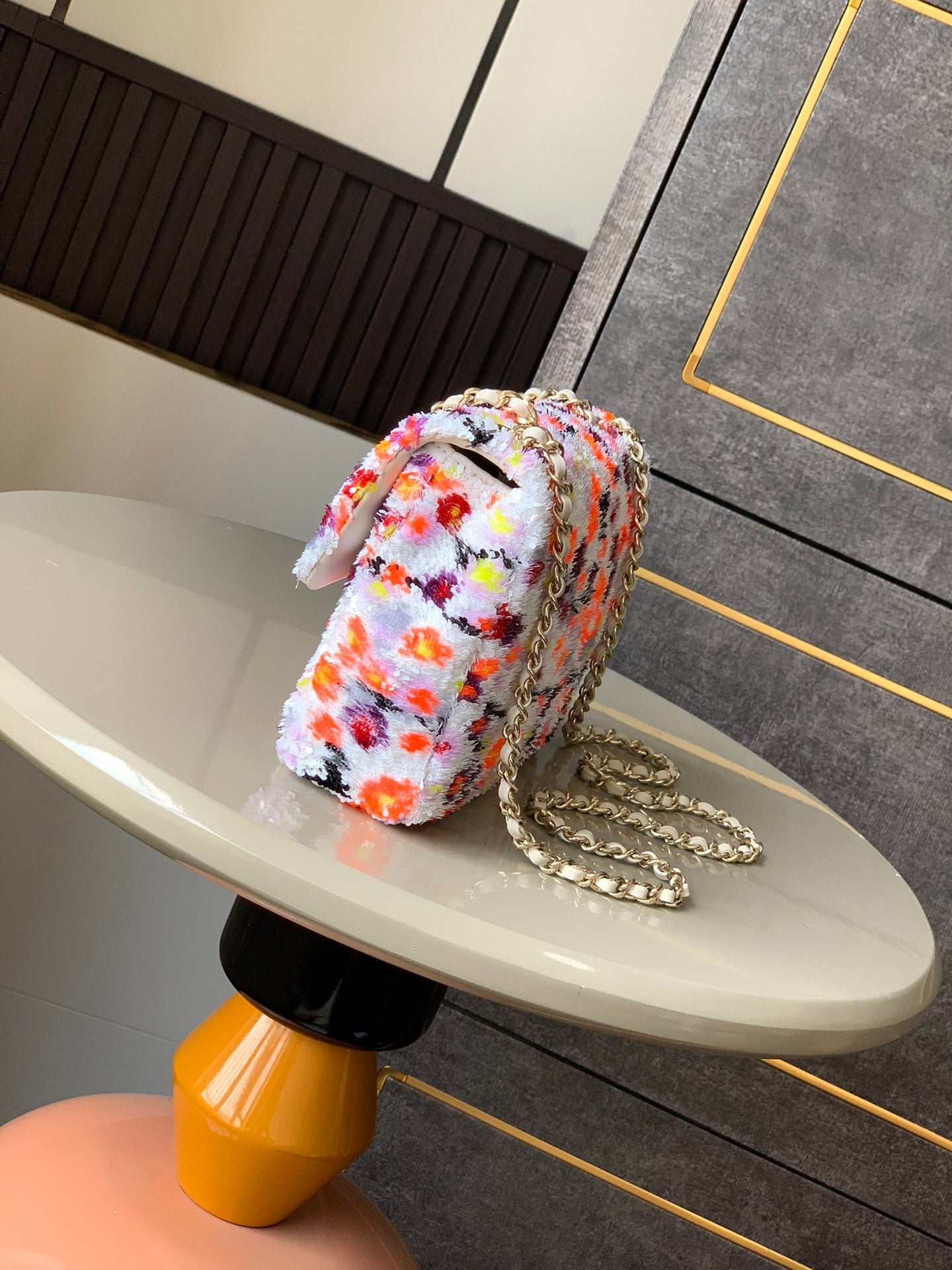 Flap Bag Mini 20cm White Orange Sequin