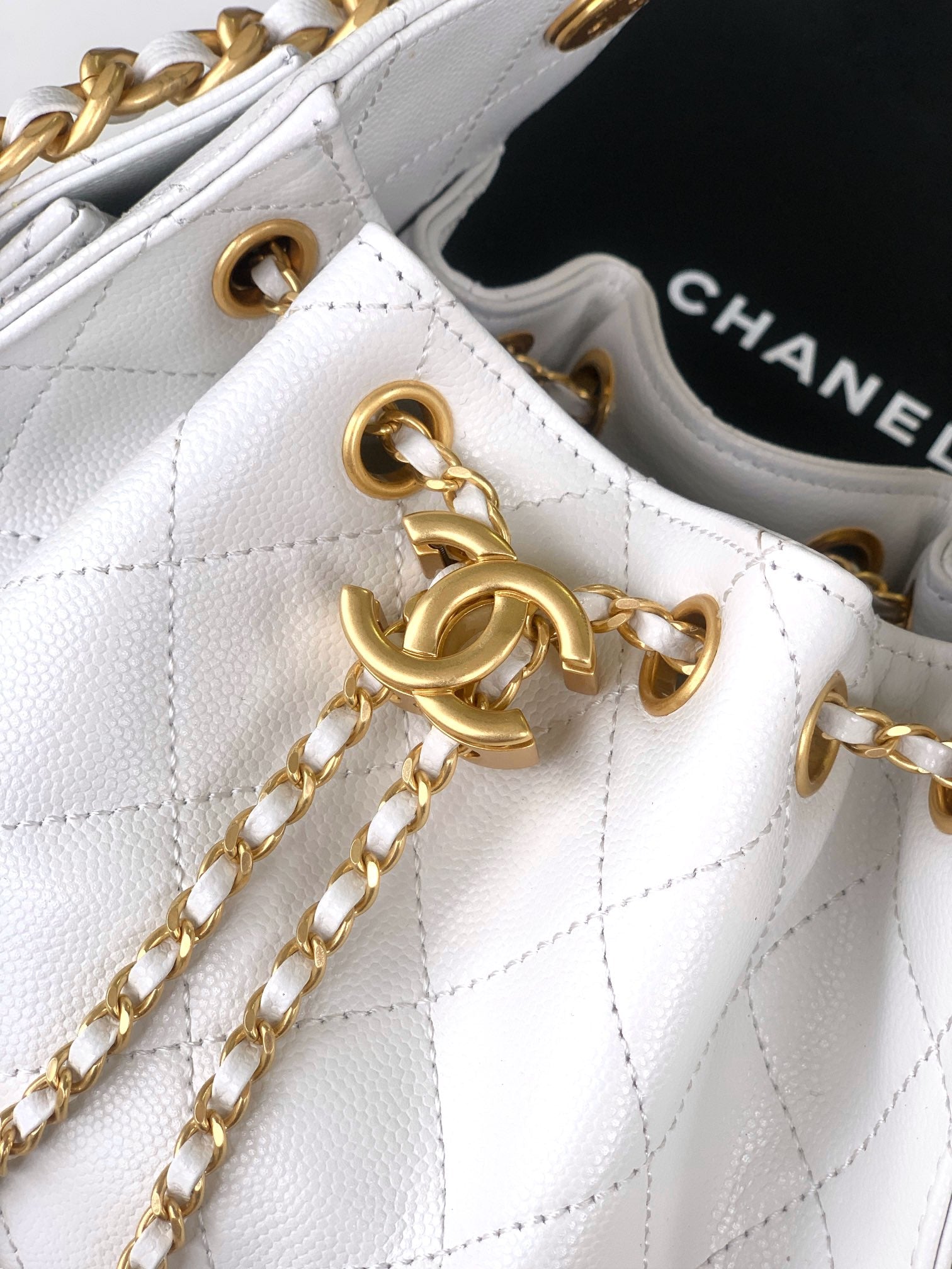 CC 25C Hobo Bags 20cm White Grained Calfskin