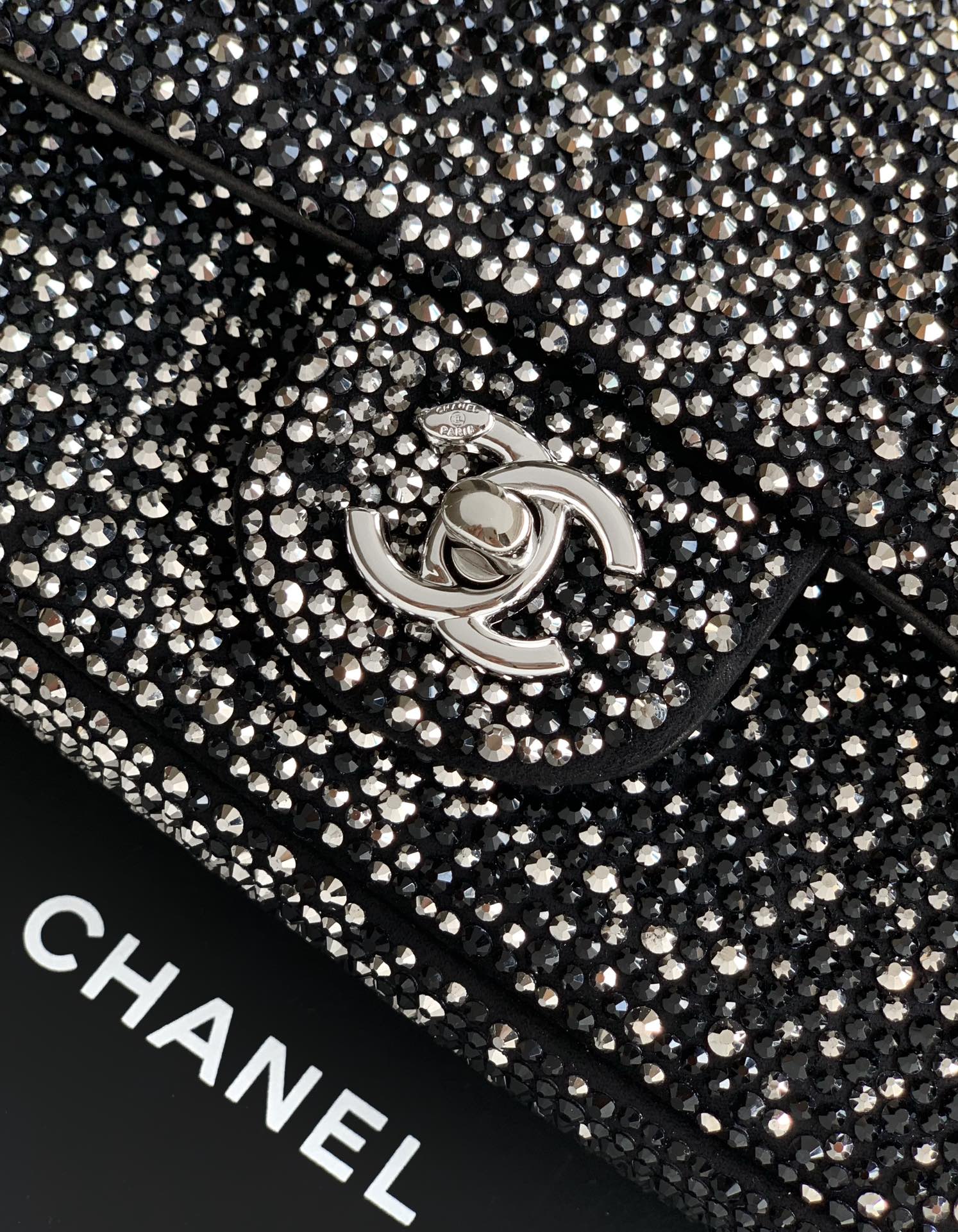 CC Classic Flap Bag  full diamond black calfskin