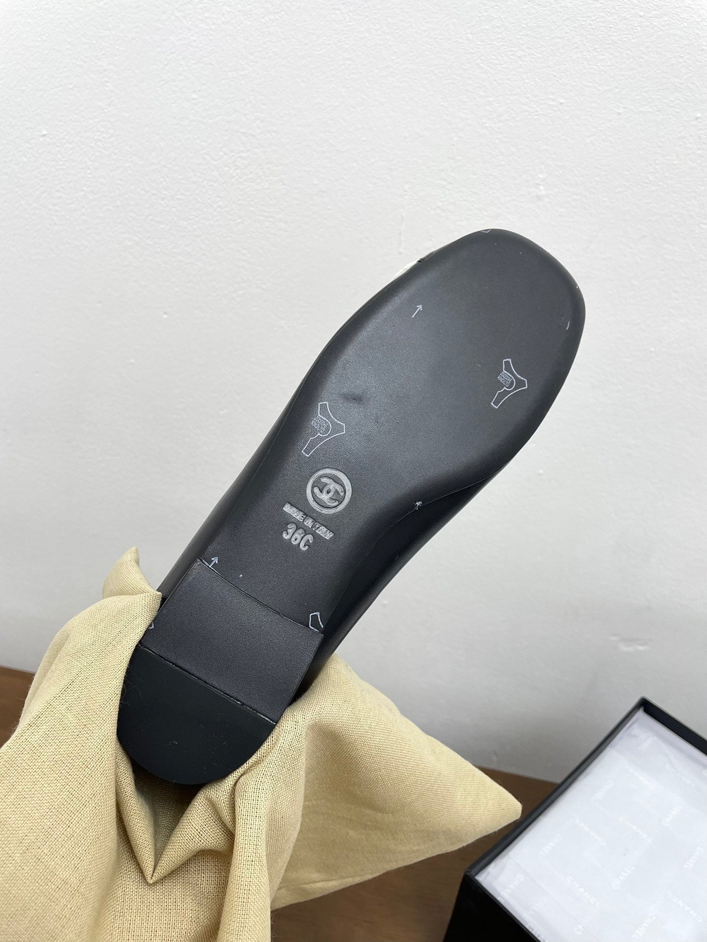 CC Ballet Flats Black With Camellia White Lambskin