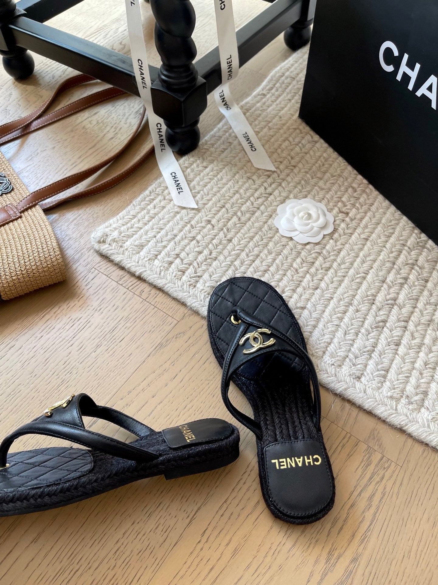 CC 25 Flip Flop Sandals Black Calfskin Espadrilles