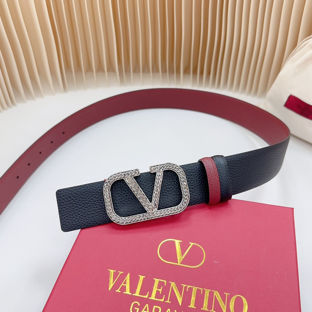 Vlogo Buckle Water Wave Silver Copper Glossy Wine Black Leather 40mm