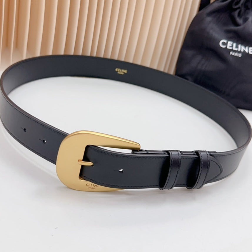 CEL Gold Western 35mm Belt Black Cowhide 175057