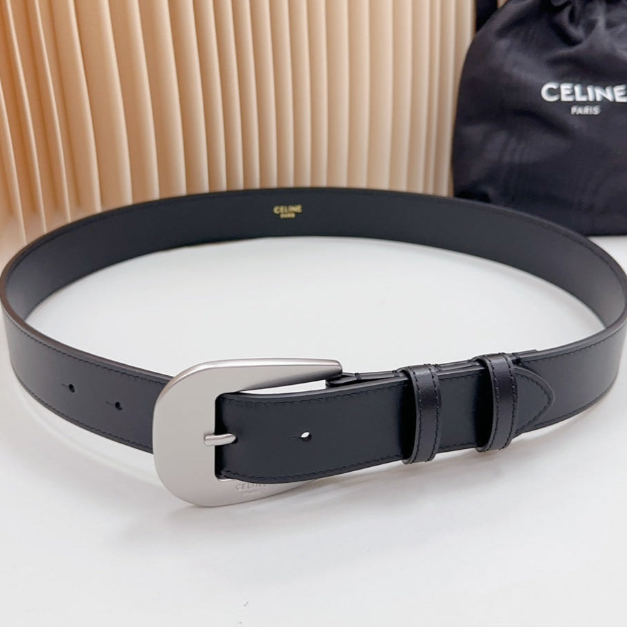 CEL Silver Western 35mm Belt Black Cowhide 175058