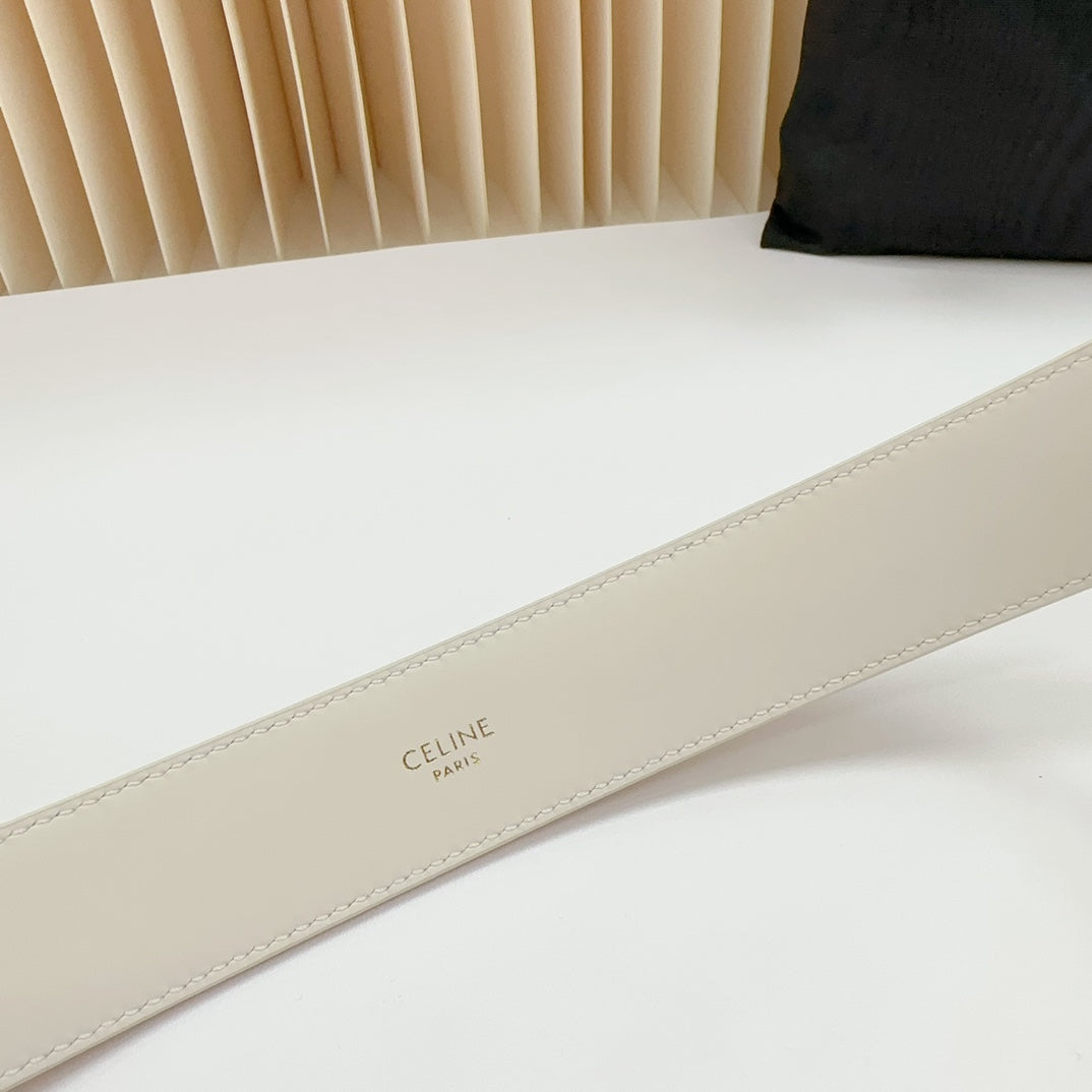 CEL Silver Western 35mm Belt White Cowhide 175055