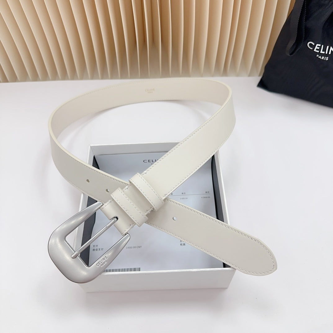 CEL Silver Western 35mm Belt White Cowhide 175055