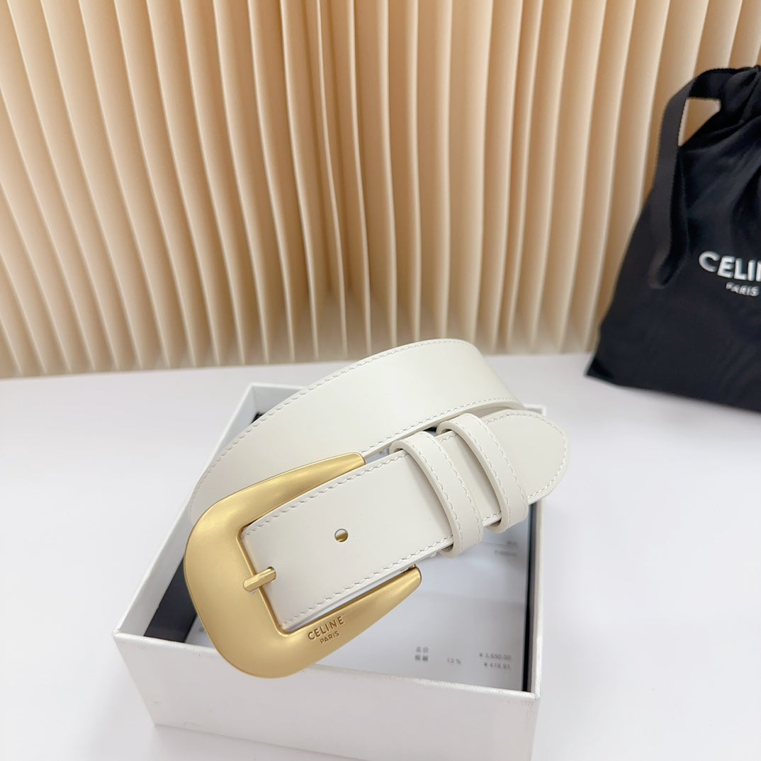 CEL Gold Western 35mm Belt White Cowhide 175054