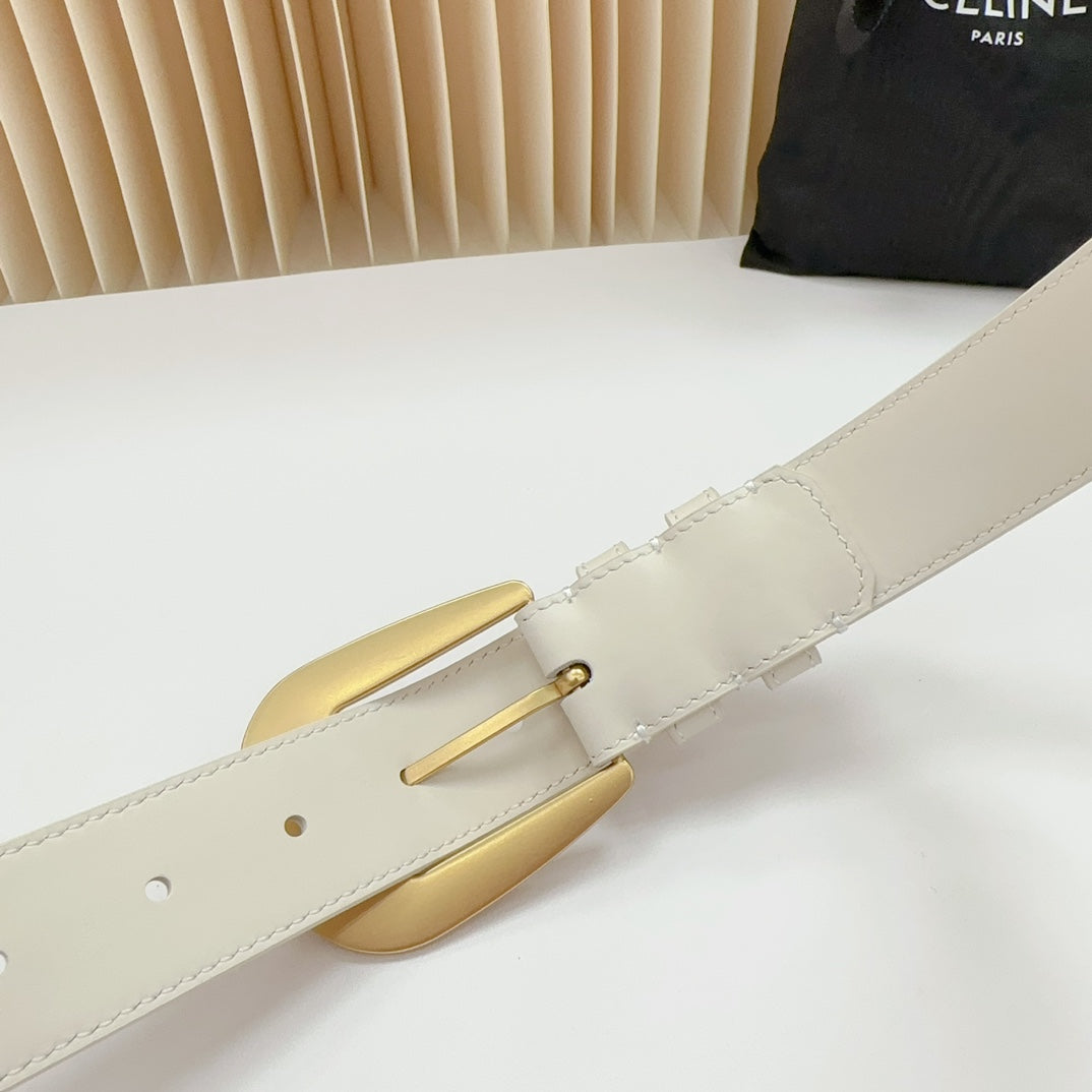 CEL Gold Western 35mm Belt White Cowhide 175054