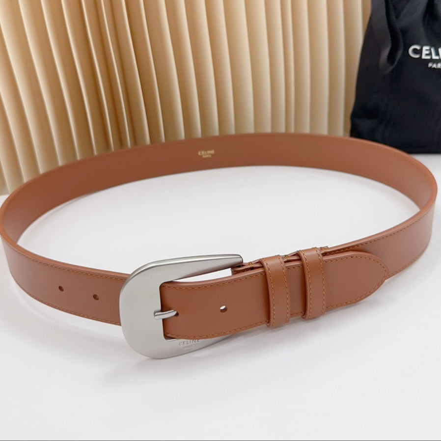 CEL Silver Western 35mm Belt Brown Cowhide 175052