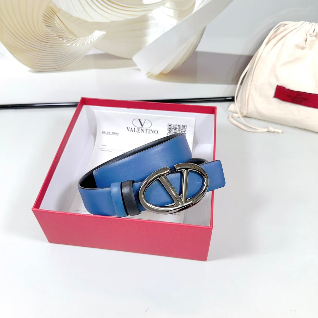 The Bold Edition Reversible Belt 30mm Blue Black Calfskin Black Buckle