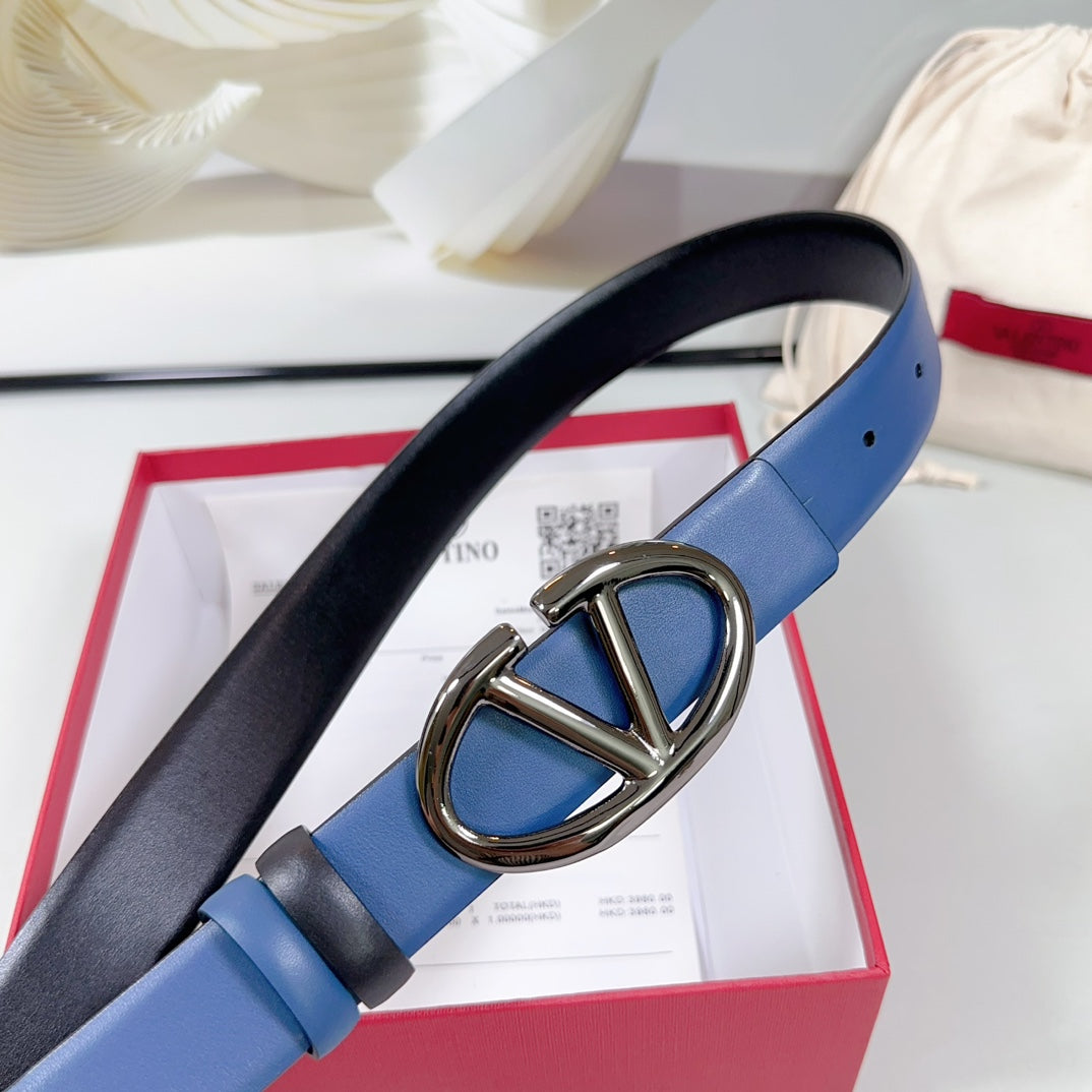 The Bold Edition Reversible Belt 30mm Blue Black Calfskin Black Buckle