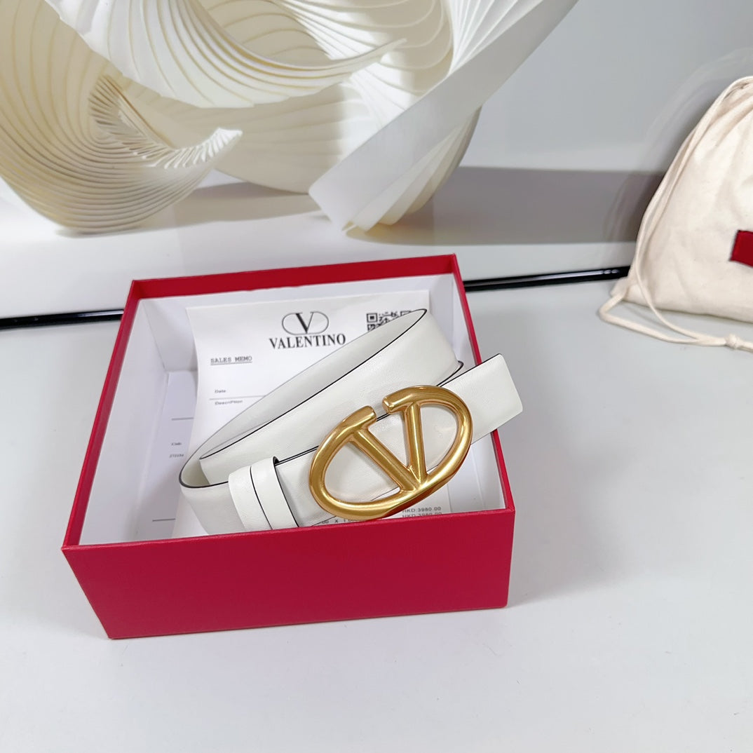 The Bold Edition Revesible Belt 30mm White Calfskin Gold Buckle