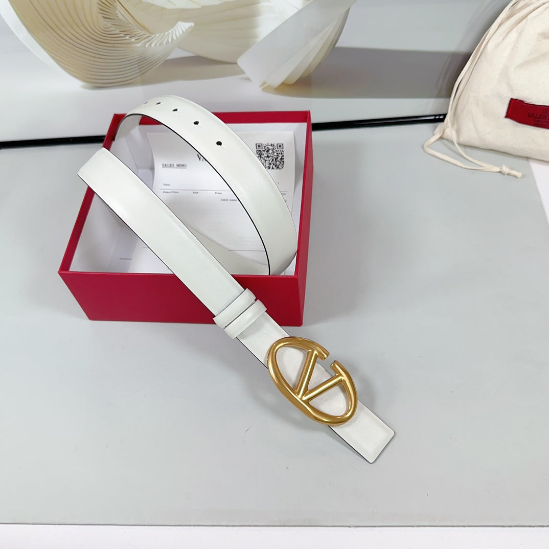 The Bold Edition Revesible Belt 30mm White Calfskin Gold Buckle
