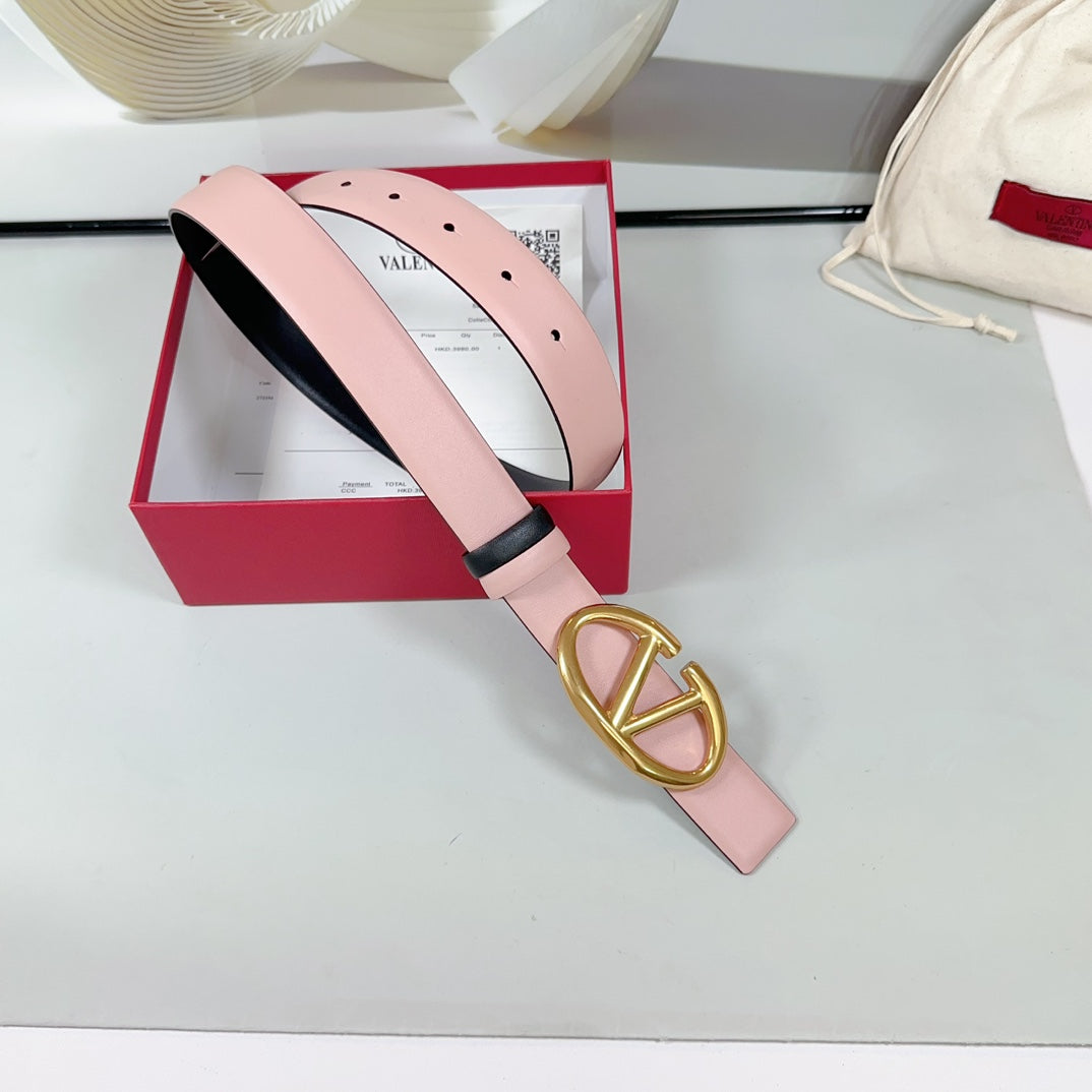 The Bold Edition Reversible Belt 30mm Light Pink Black Calfskin Gold Buckle