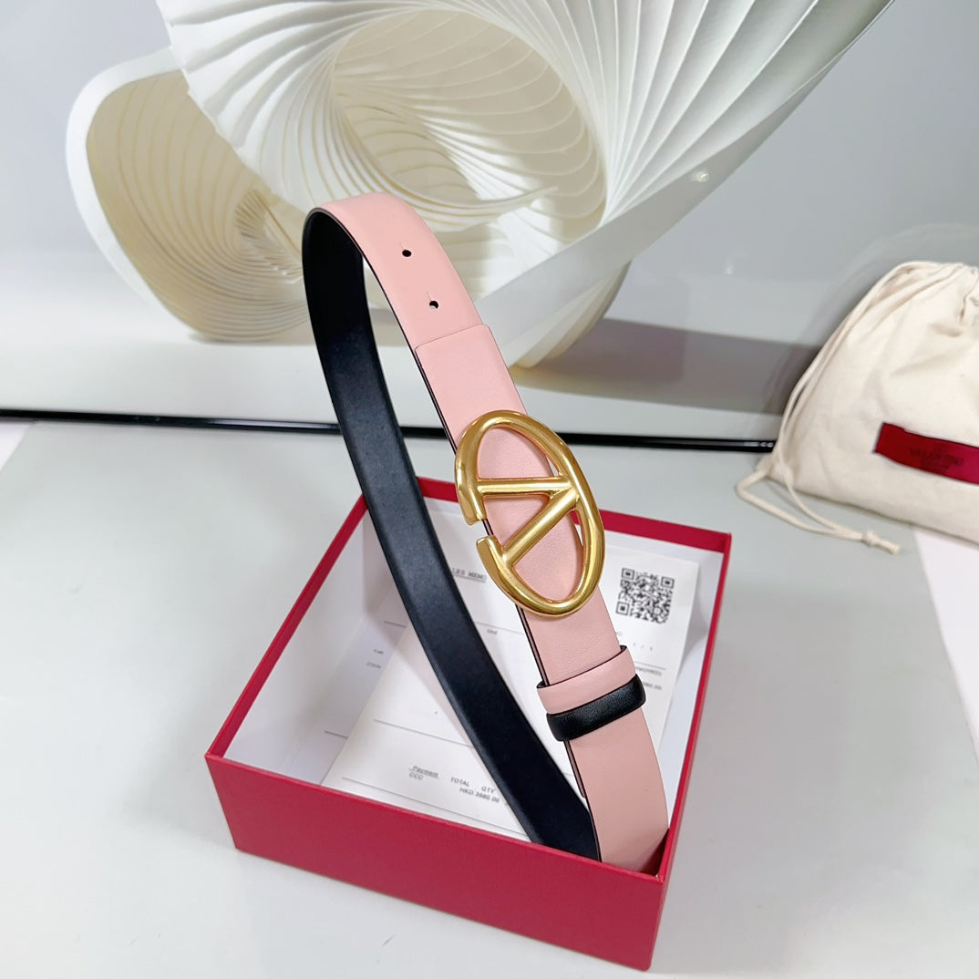 The Bold Edition Reversible Belt 30mm Light Pink Black Calfskin Gold Buckle