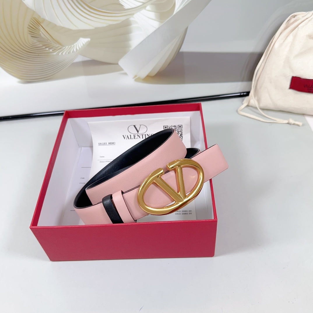 The Bold Edition Reversible Belt 30mm Light Pink Black Calfskin Gold Buckle