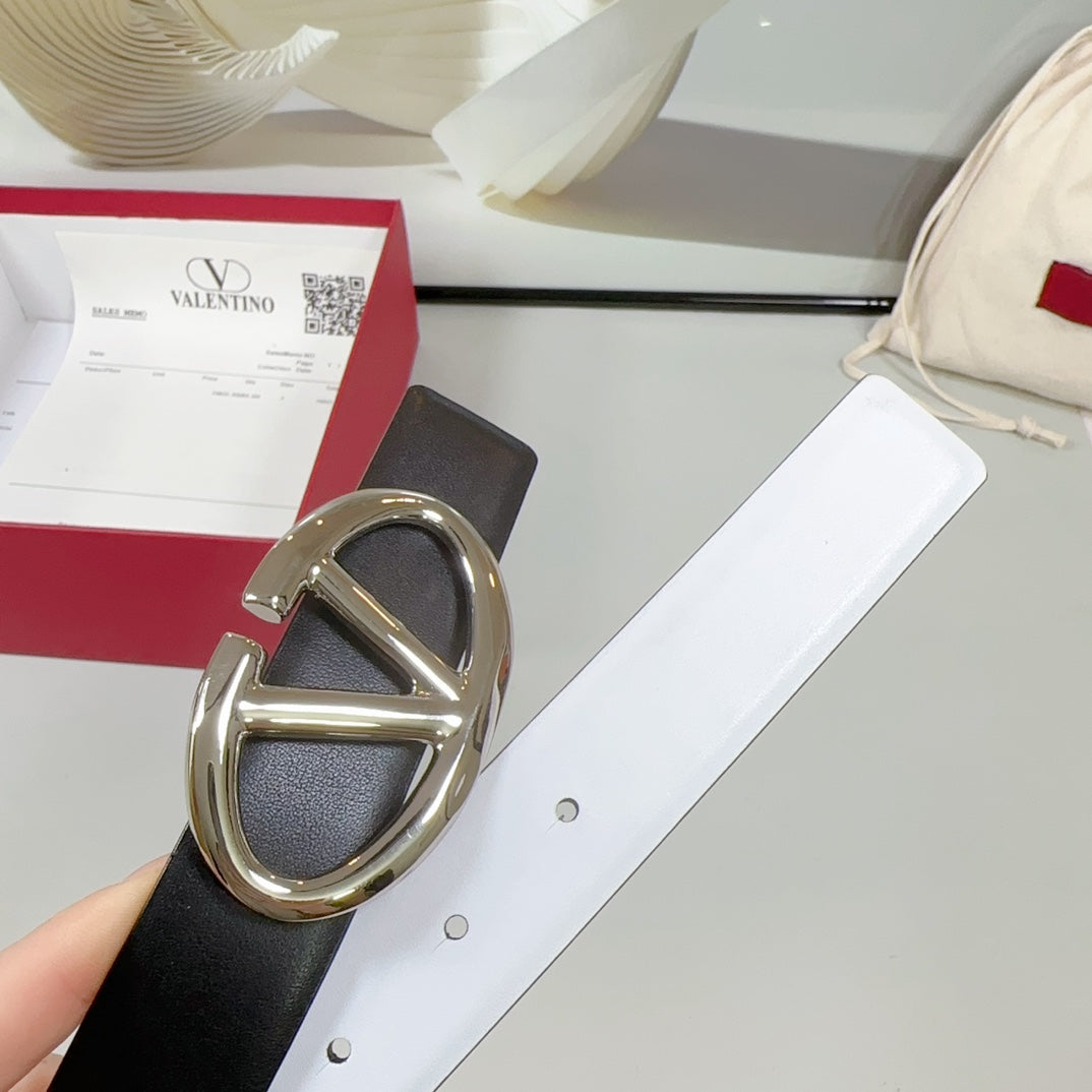 The Bold Edition Reversible Belt 30mm Black White Calfskin Silver Buckle
