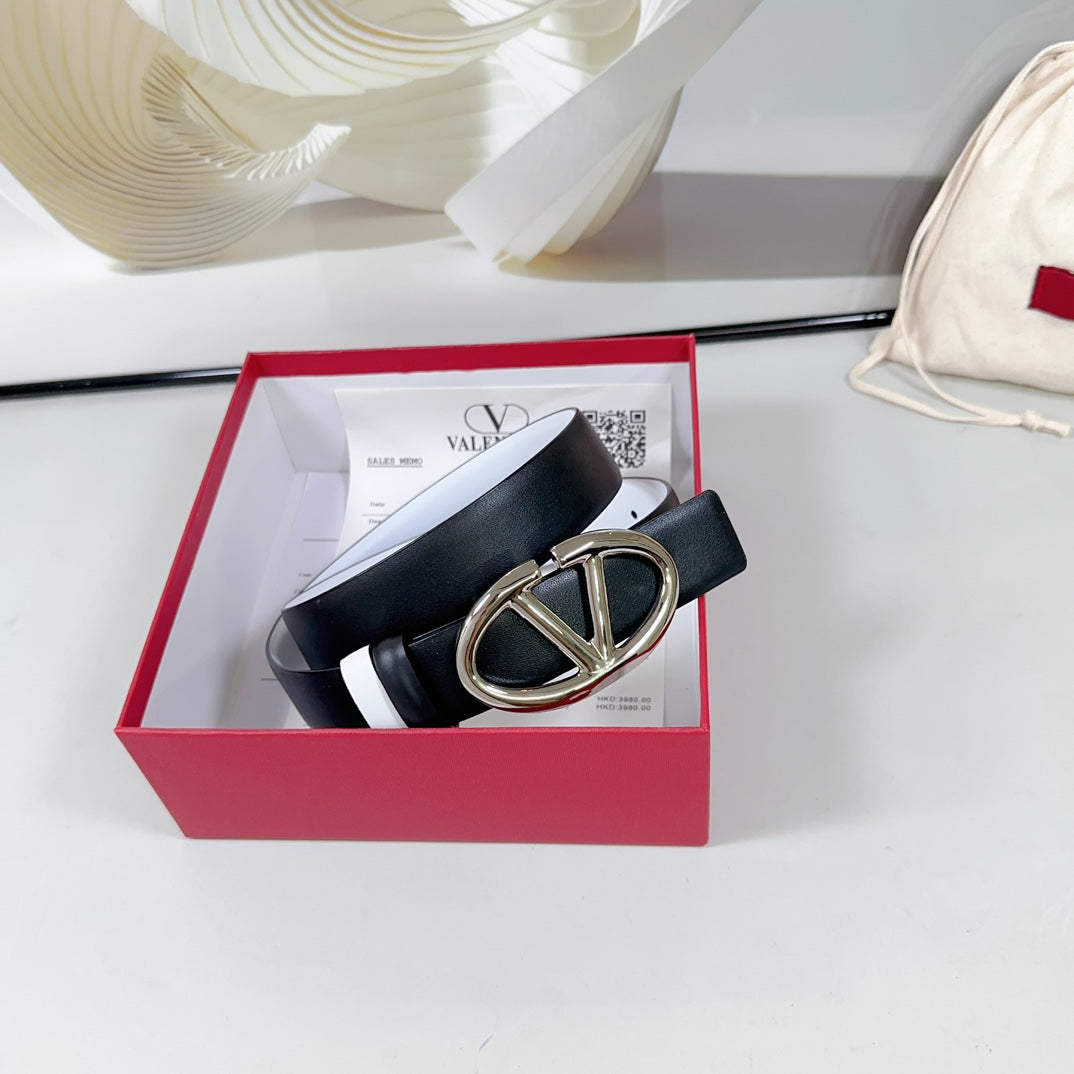 The Bold Edition Reversible Belt 30mm Black White Calfskin Silver Buckle