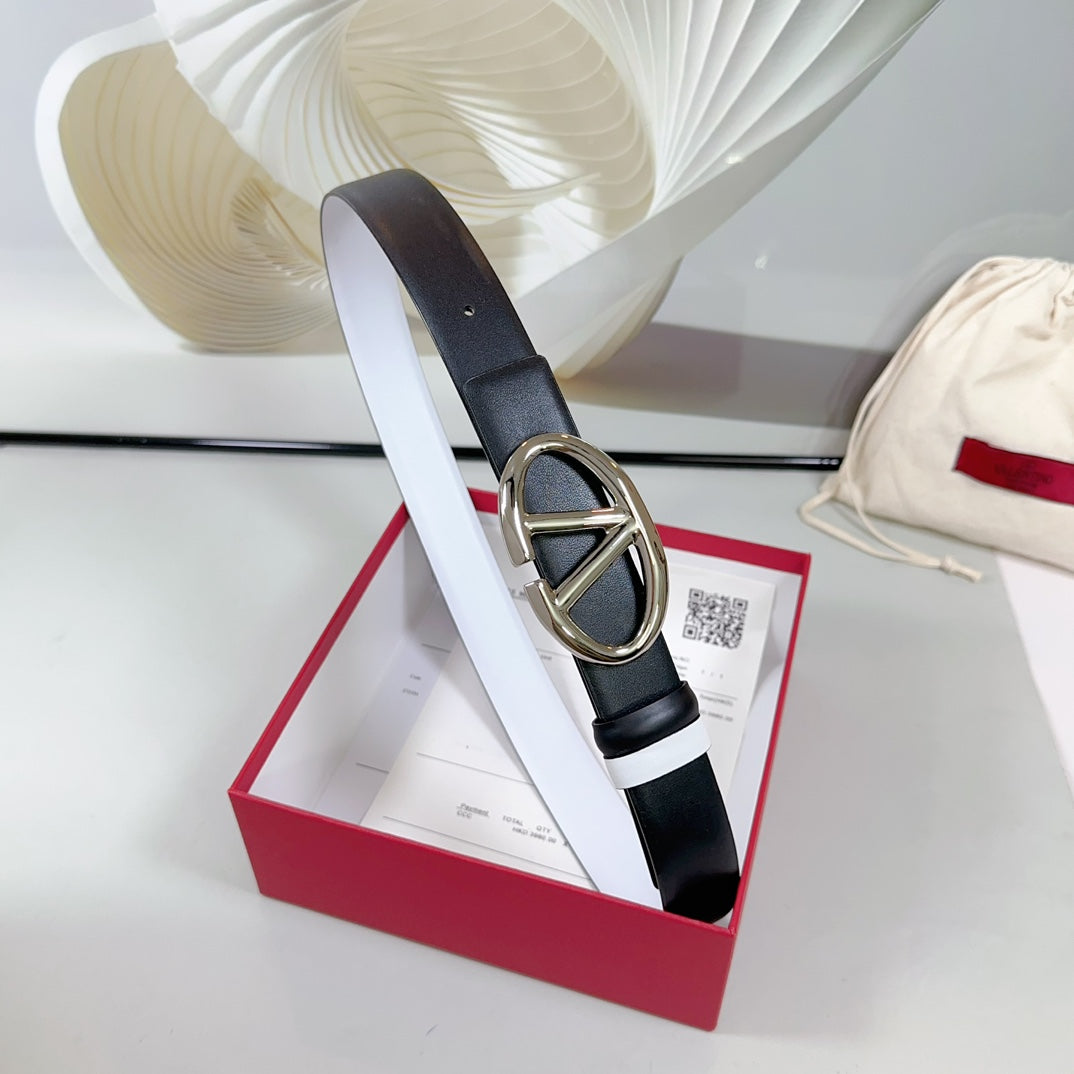 The Bold Edition Reversible Belt 30mm Black White Calfskin Silver Buckle