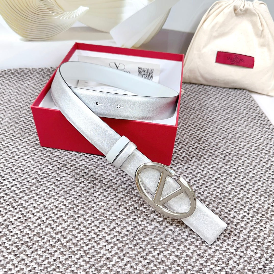 The Bold Edition Reversible Belt 30mm Silver Metalic White Calfskin Silver Buckle