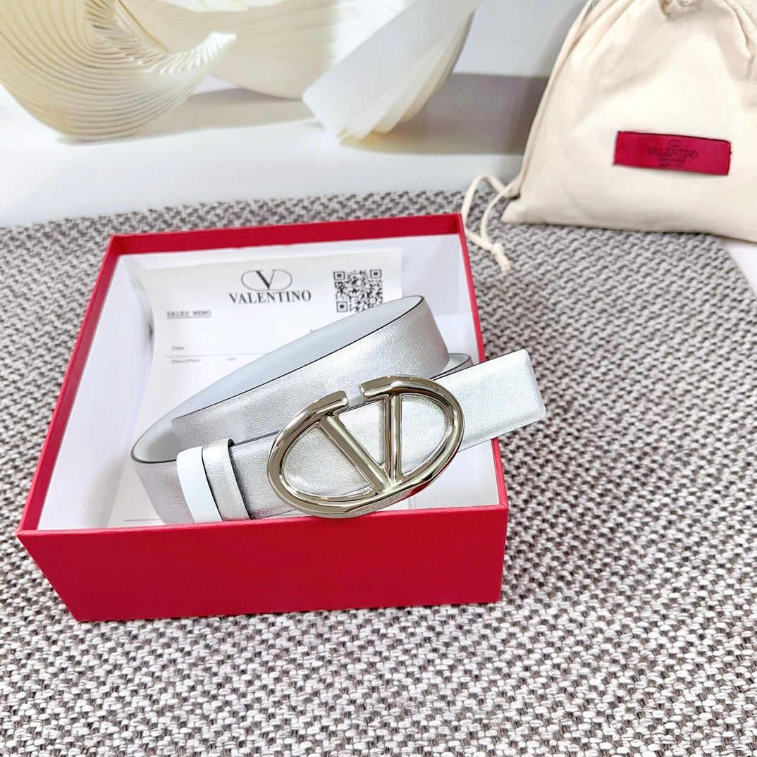 The Bold Edition Reversible Belt 30mm Silver Metalic White Calfskin Silver Buckle