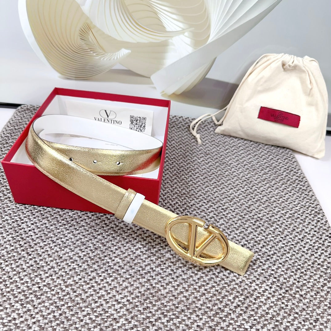 The Bold Edition Reversible Belt 30mm Gold Metalic White Calfskin Gold Buckle