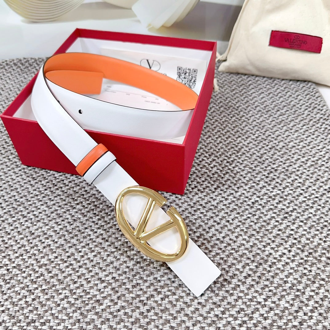 The Bold Edition Reversible Belt 30mm White Brown Calfskin Gold Buckle