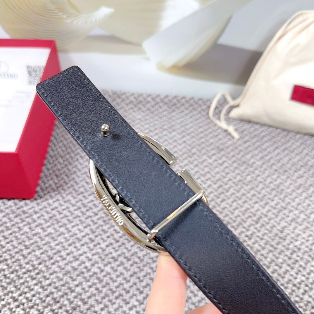 The Bold Edition Reversible Belt 30mm Blue Black Grained Calfskin Silver Buckle