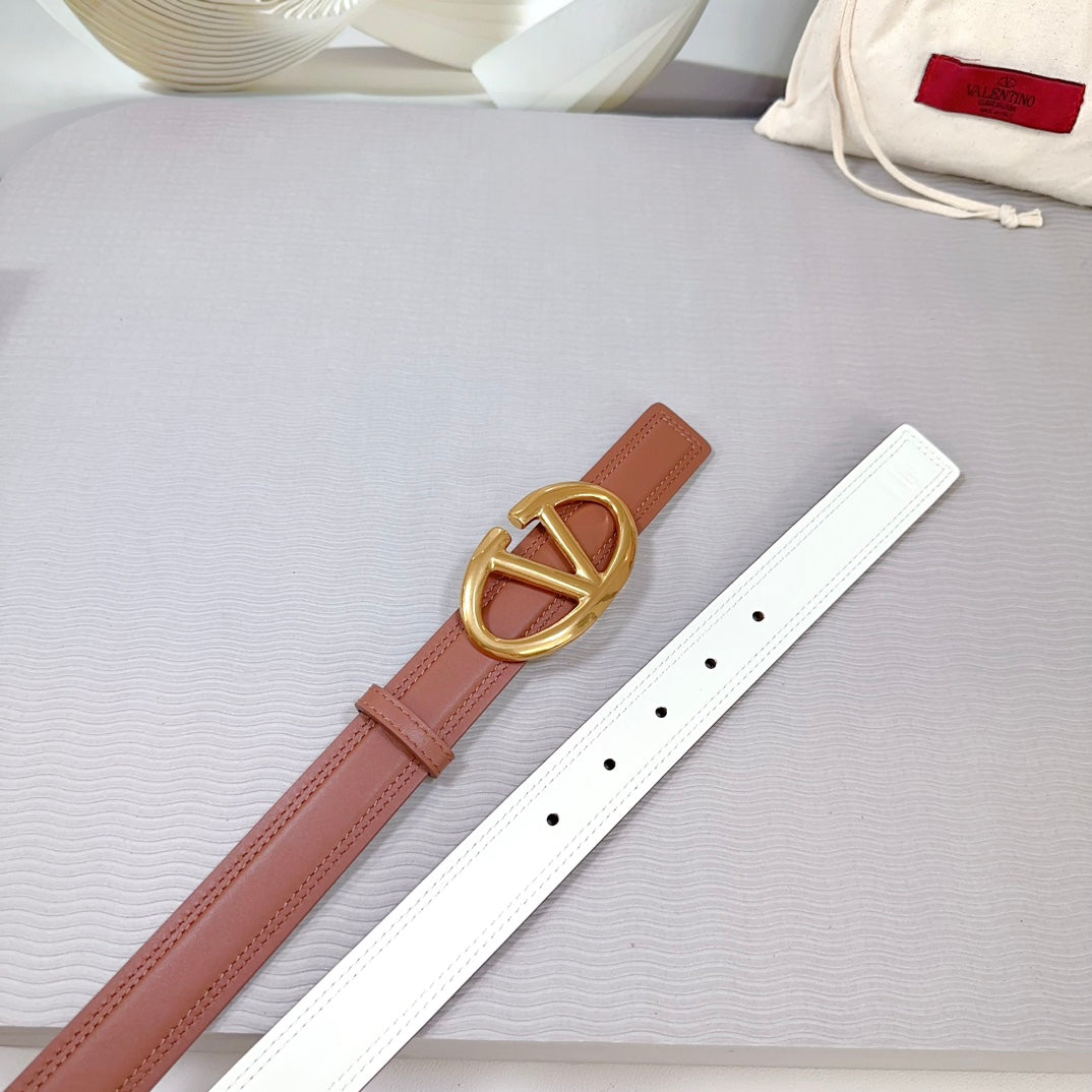 The Bold Edition Belt 30mm Brown White Calfskin Gold Buckle