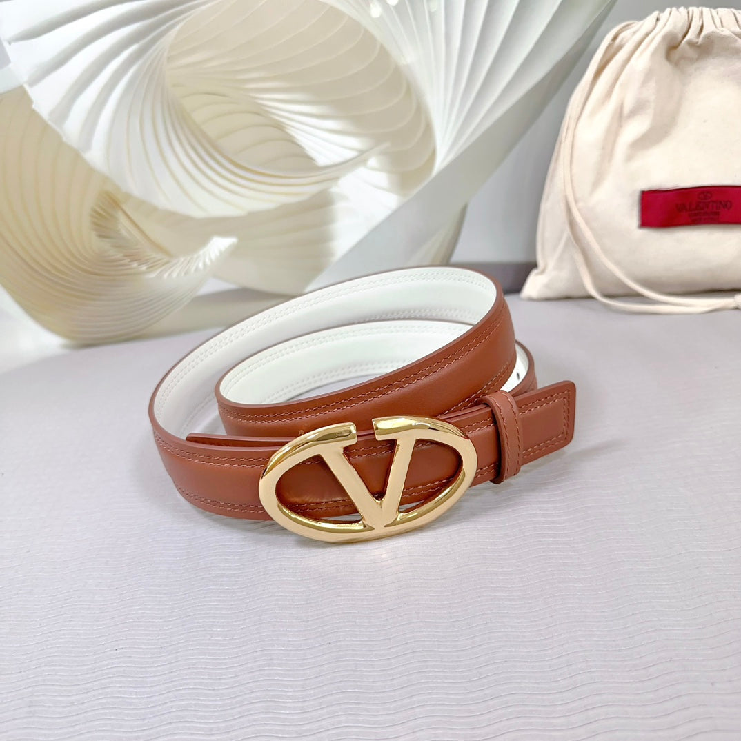 The Bold Edition Belt 30mm Brown White Calfskin Shiny Gold Buckle