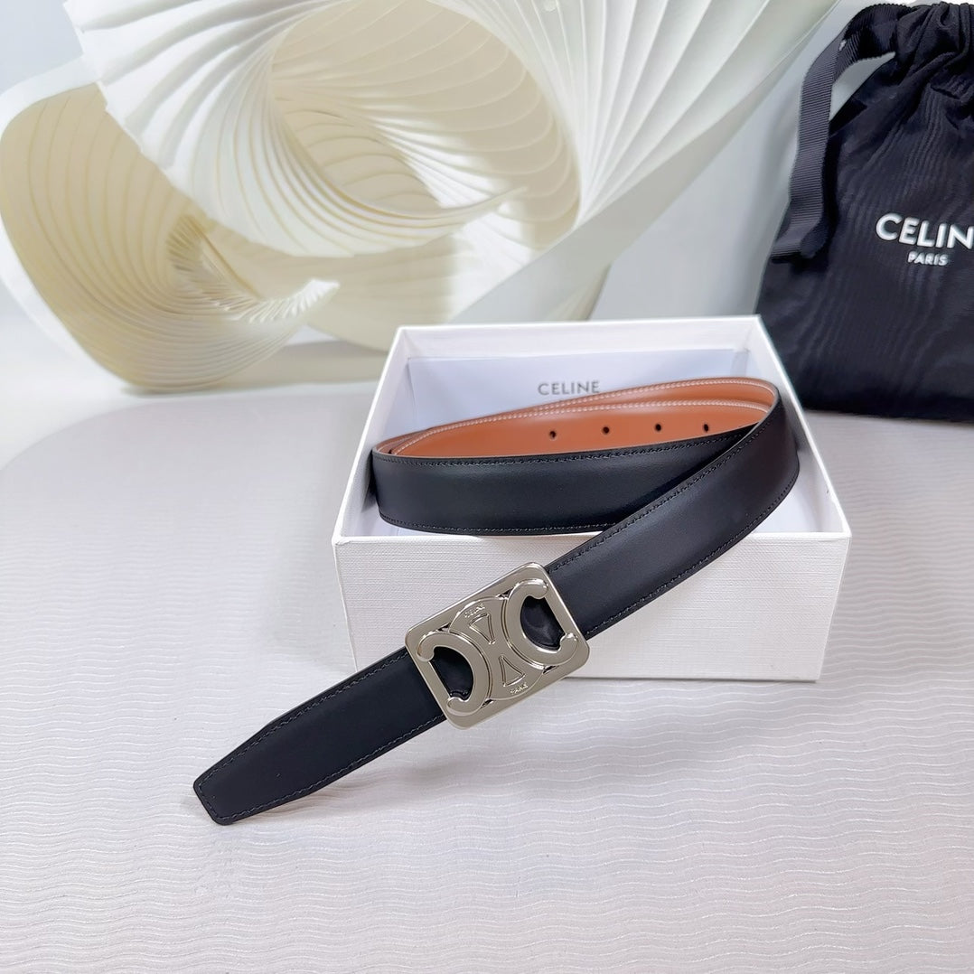 CEL Silver Buckle Belt  25mm Black Calfskin 178252