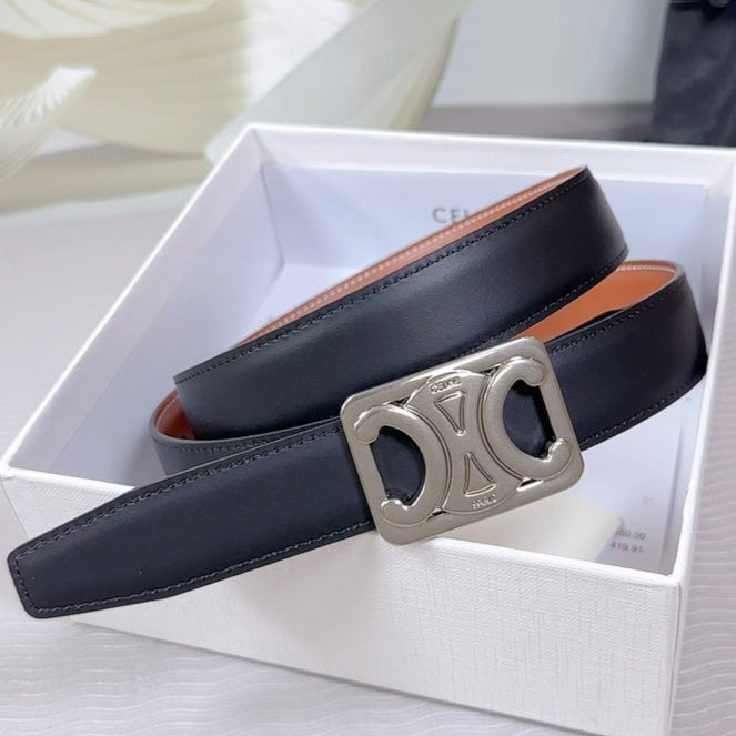 CEL Silver Buckle Belt  25mm Black Calfskin 178252