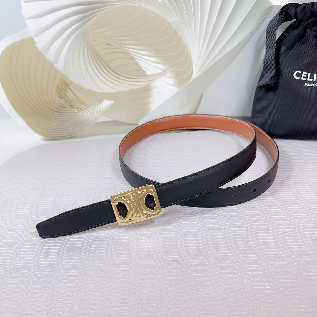 CEL Gold Buckle Belt  25mm Black Calfskin 178253